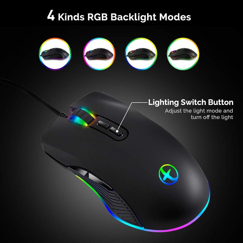 HXMJ RGB LED Gaming Mice,Wired USB C Port for Apple MacBook,Computer or Laptops with Type C Port-Black - Image 3